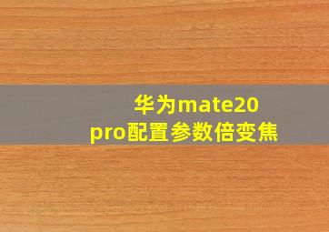 华为mate20 pro配置参数倍变焦